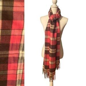 Gap Womens Pink Plaid Scarf Wrap Cabincore Fringe Pink Preppy Academia